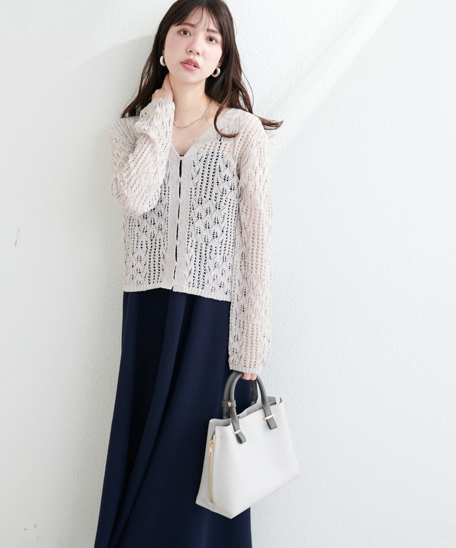 natural couture - ナチュラルクチュール　ワンピース&カーディガン 透かし編みカーデセットワンピース | natural couture