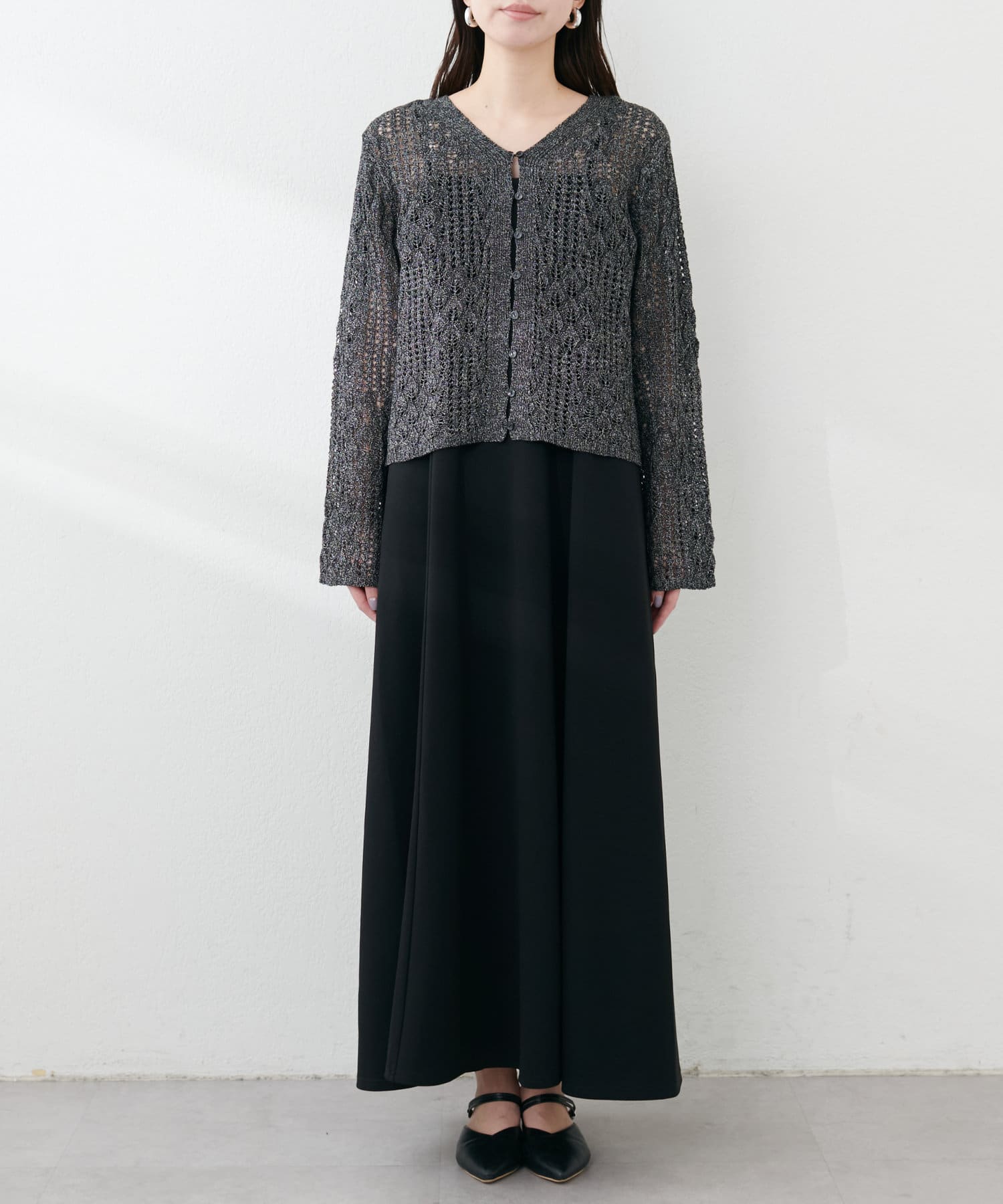 natural couture(ナチュラルクチュール) 透かし編みカーデセットワンピース