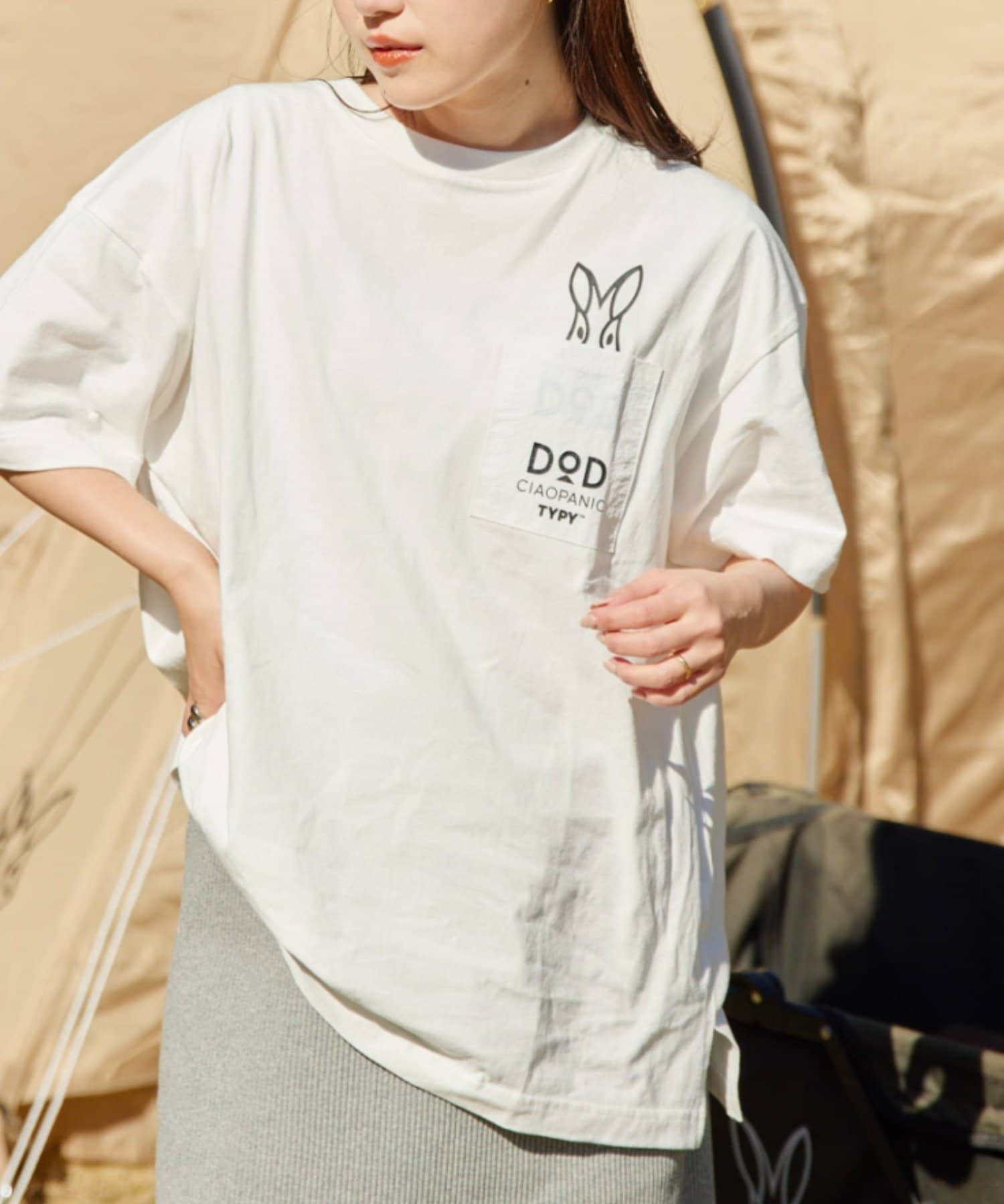 【一部店舗限定アイテム】【DOD別注】ポケットロゴTシャツ / メンズ■デザインDOD × CIAOPANIC TYPYのロゴとポケットから顔を出しているうさぎがポイントさらに、首後ろにもさりげなくロ