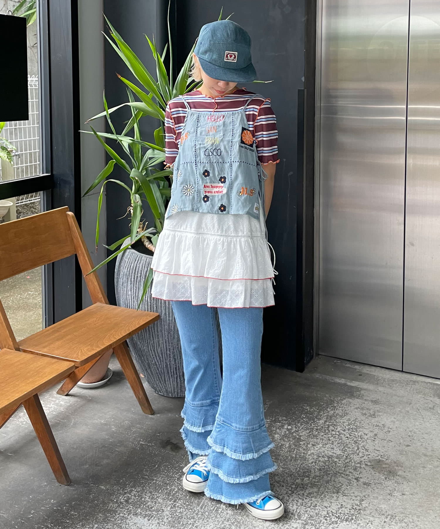 CIAOPANIC(チャオパニック) 【HELLO.SANFRANCISCO/ハローサンフランシスコ】indiaオリジナル刺繍サテンキャミ