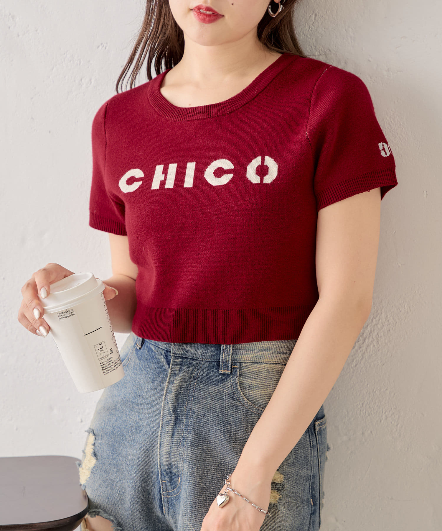 Chico】ロゴジャガード刺繍ニット | OUTLET(アウトレット