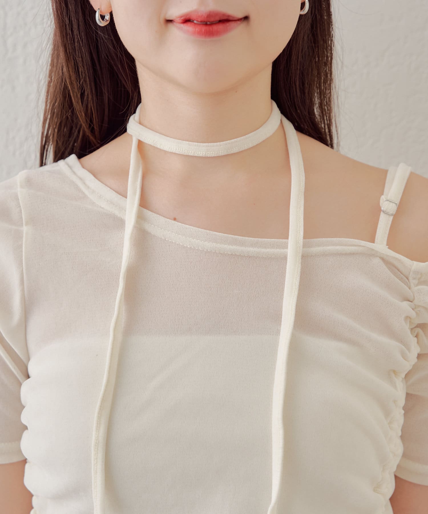 OUTLET(アウトレット) 【Chico】5分袖ワンショルチョーカーロンT