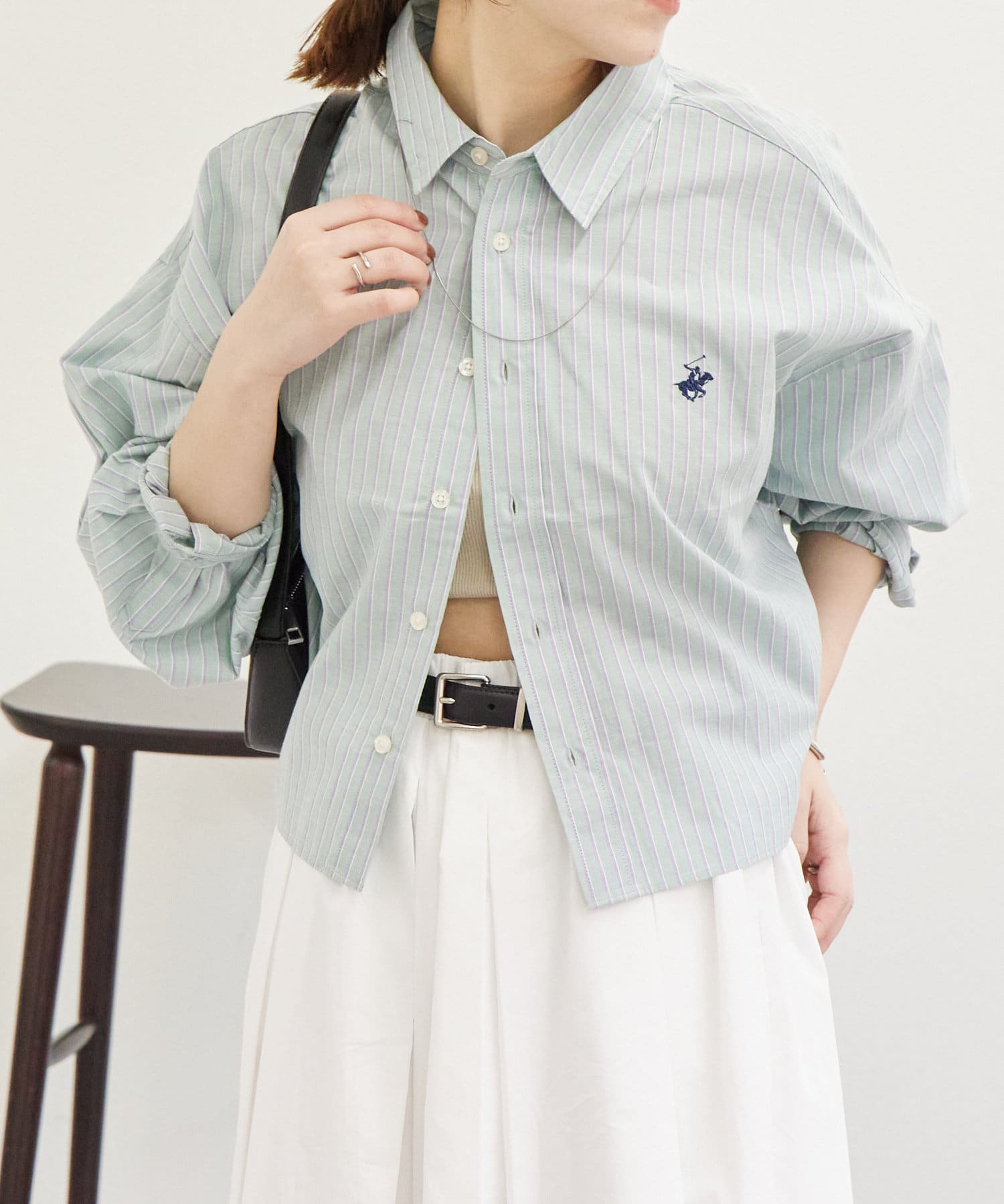 mystic(ミスティック) BEVERYHILLS POLO CLUB ストライプクロップドシャツ