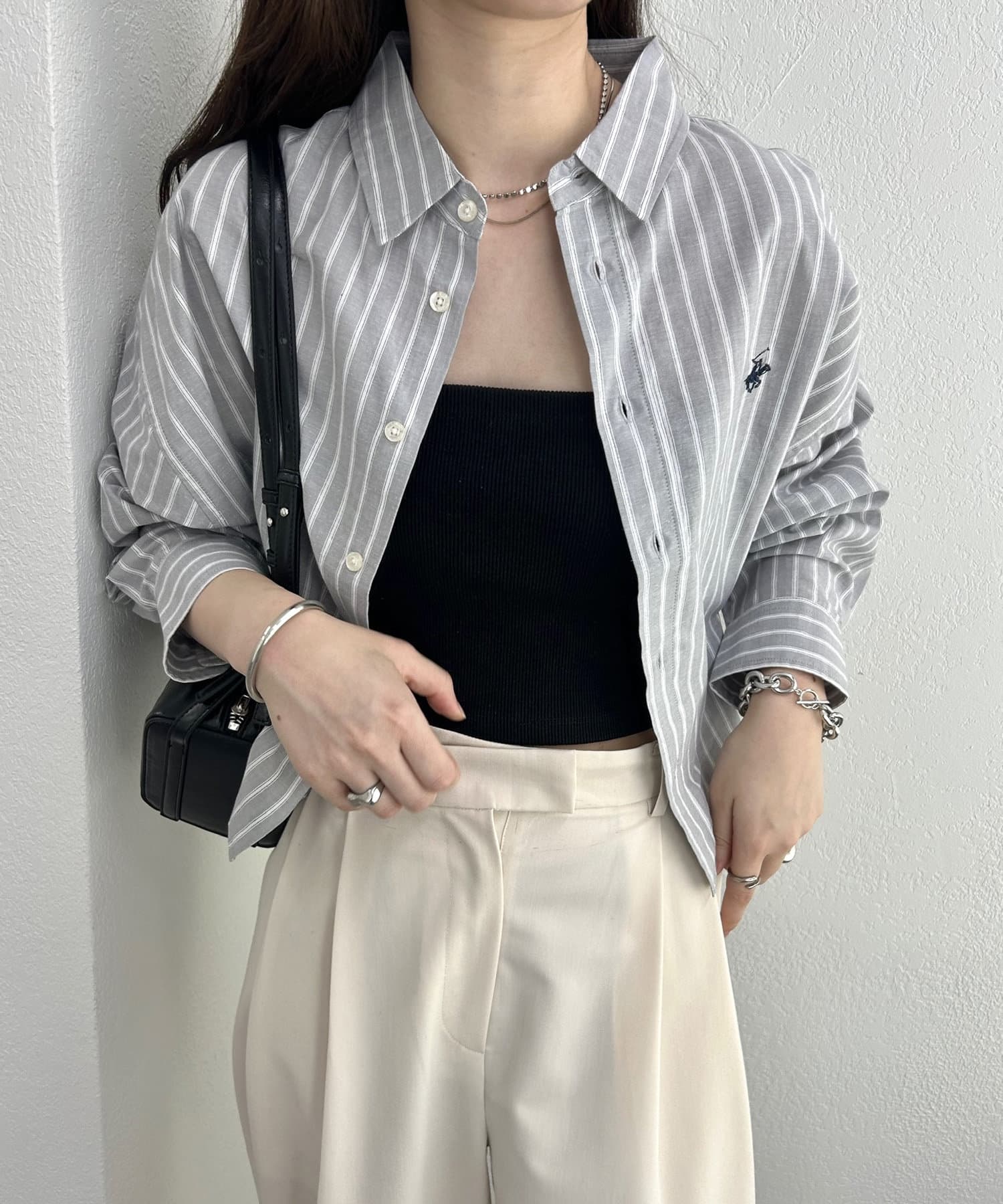 mystic(ミスティック) BEVERYHILLS POLO CLUB ストライプクロップドシャツ