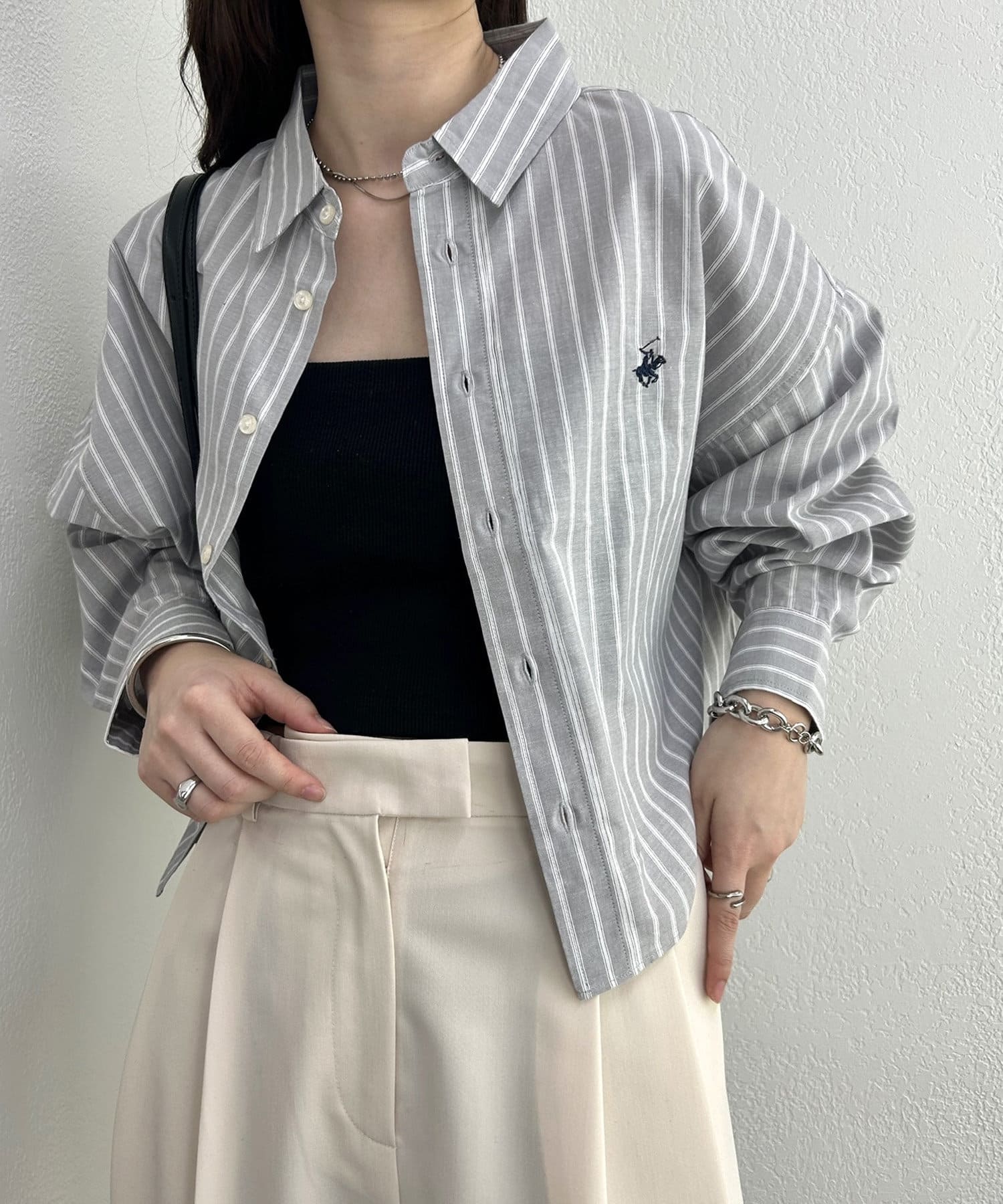 mystic(ミスティック) BEVERYHILLS POLO CLUB ストライプクロップドシャツ