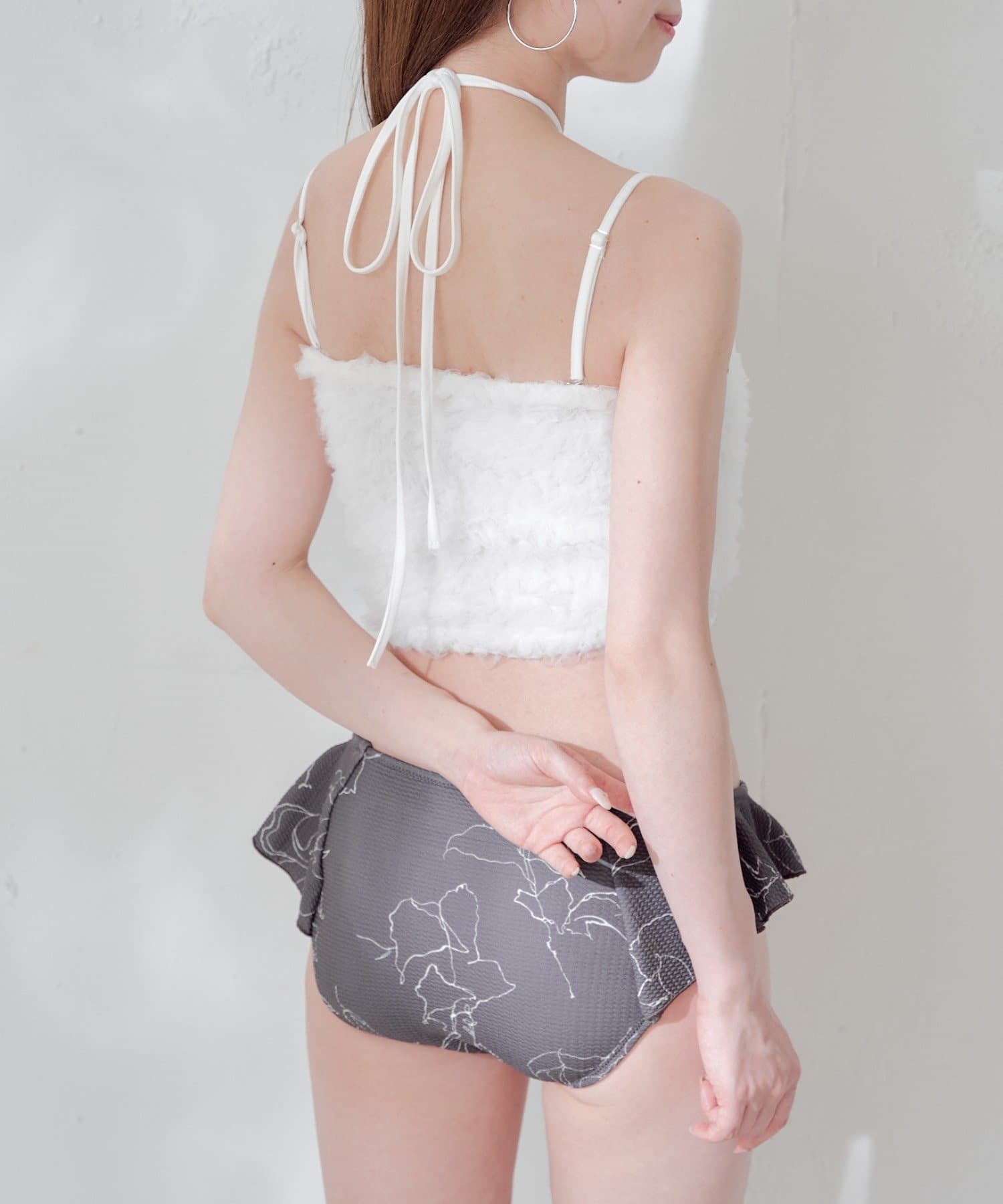 背中が大胆で可愛い♡【CHANE】スイムウェア ココビーチ スイムウェア - プリント ストレッチ ジャージ、ライトピンク