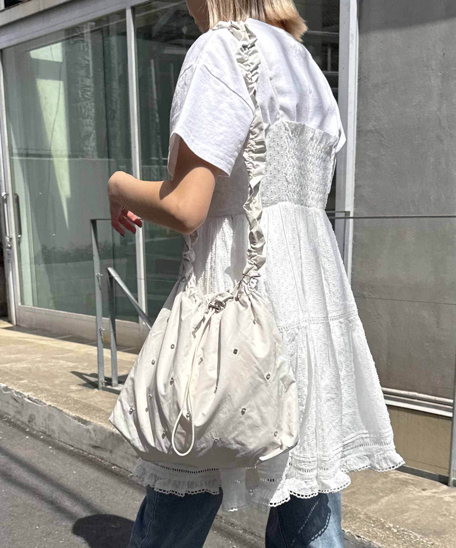 Lattice(ラティス) レディース ストーンギャザーワンショルダーバッグ アイボリー