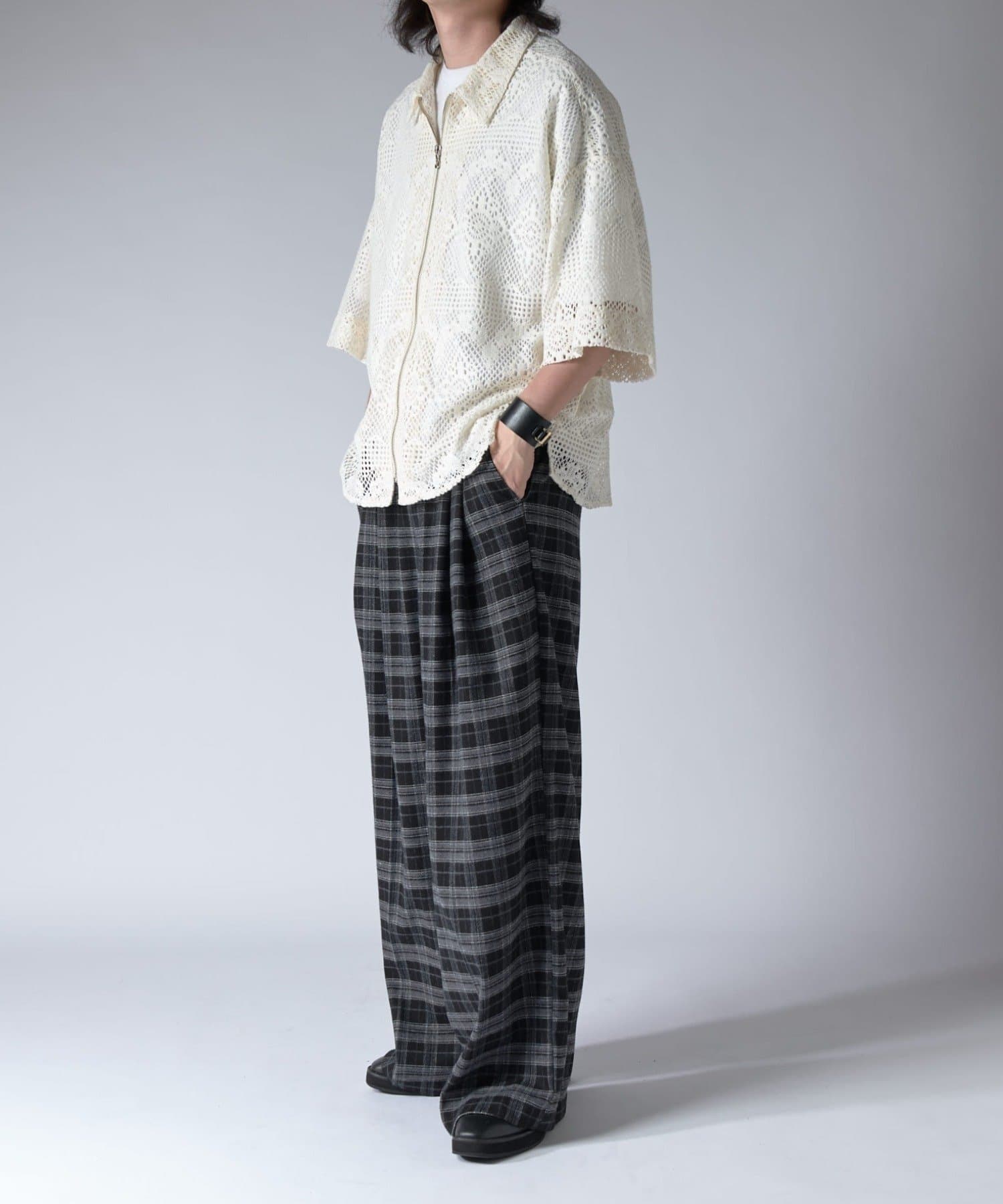 Lui's(ルイス) クロシェ編み半袖ZIPシャツ