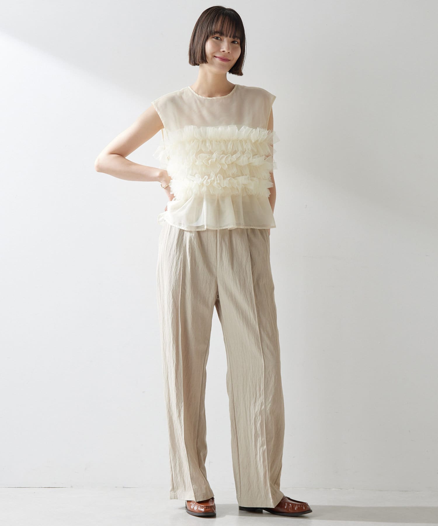THE PAUSE Whim Gazette 　ワイドパンツ　麻混　38M THE PAUSE】リネンタックワイドパンツ | Whim Gazette(ウィム