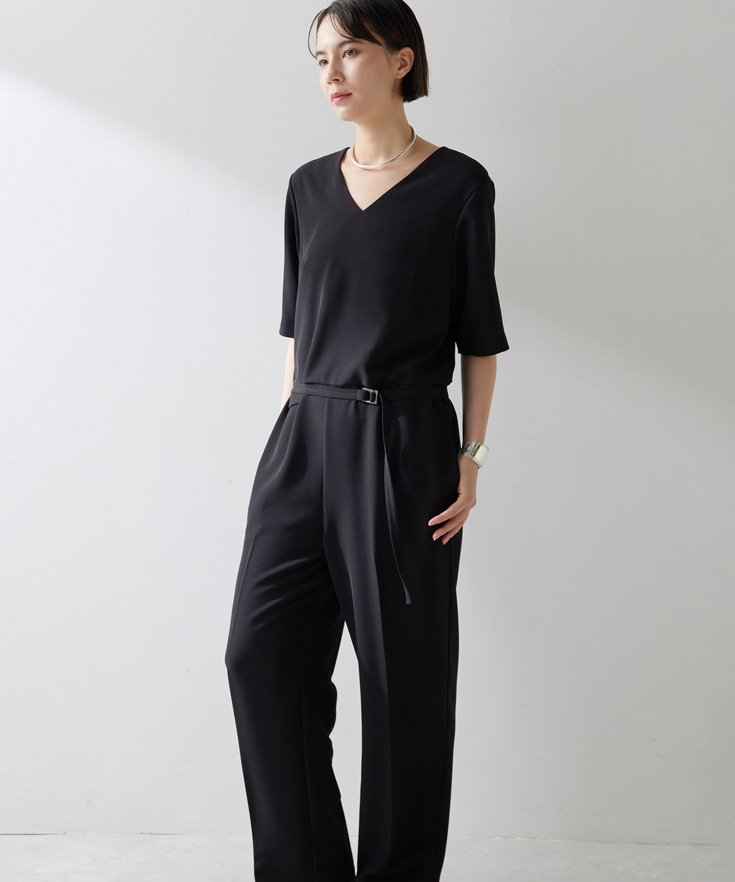 美品✨IENA Rouje オールインワン Vネック ジャンプスーツL ブラック 追加》IENA LA BOUCLE ジャンプスーツ2（つなぎ/オールインワン