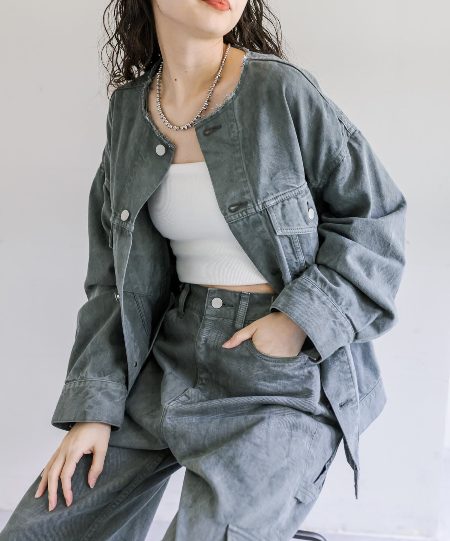 mystic】【ai no de】setouchi ノーカラービッグGジャン | OUTLET