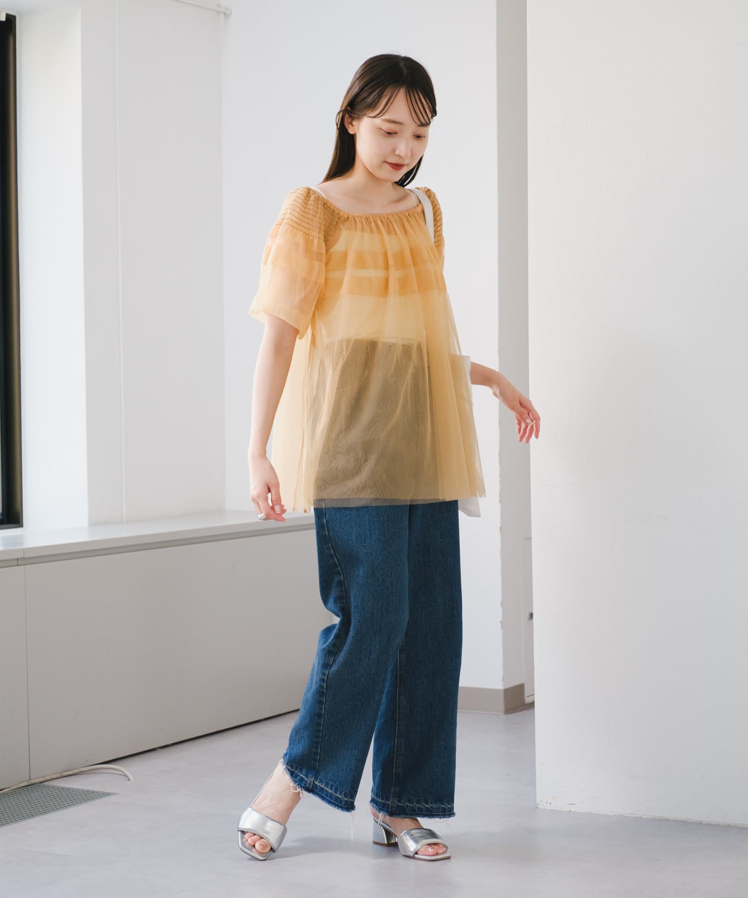 OUTLET(アウトレット) 【Kastane】ラインチュールオフショルブラウス