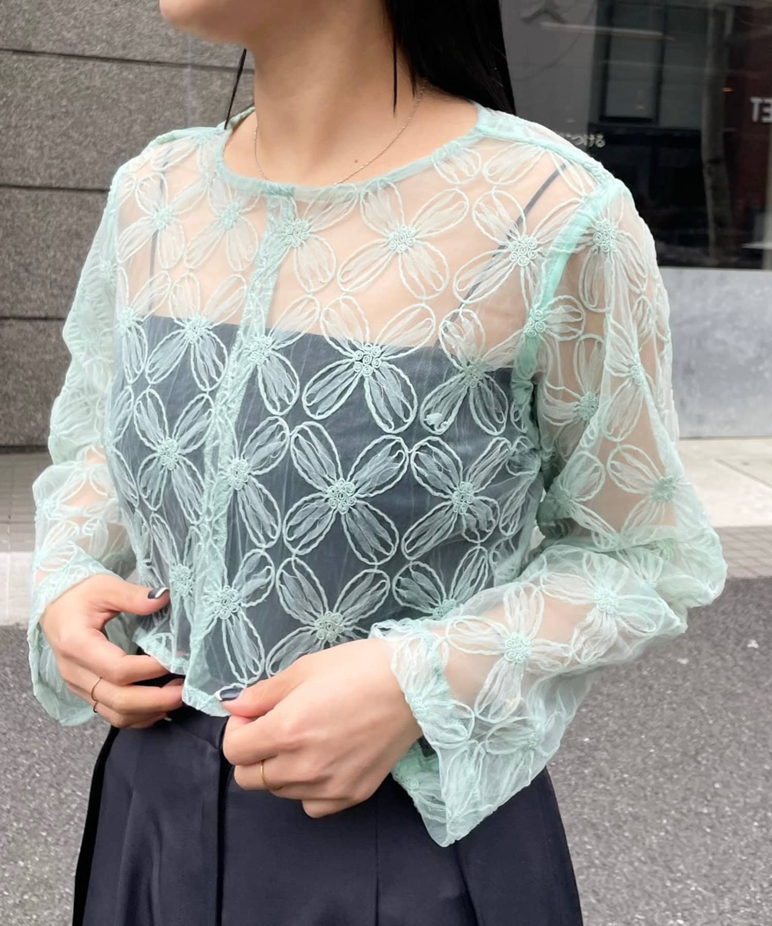 OUTLET(アウトレット) 【mystic】レースシアーブラウス