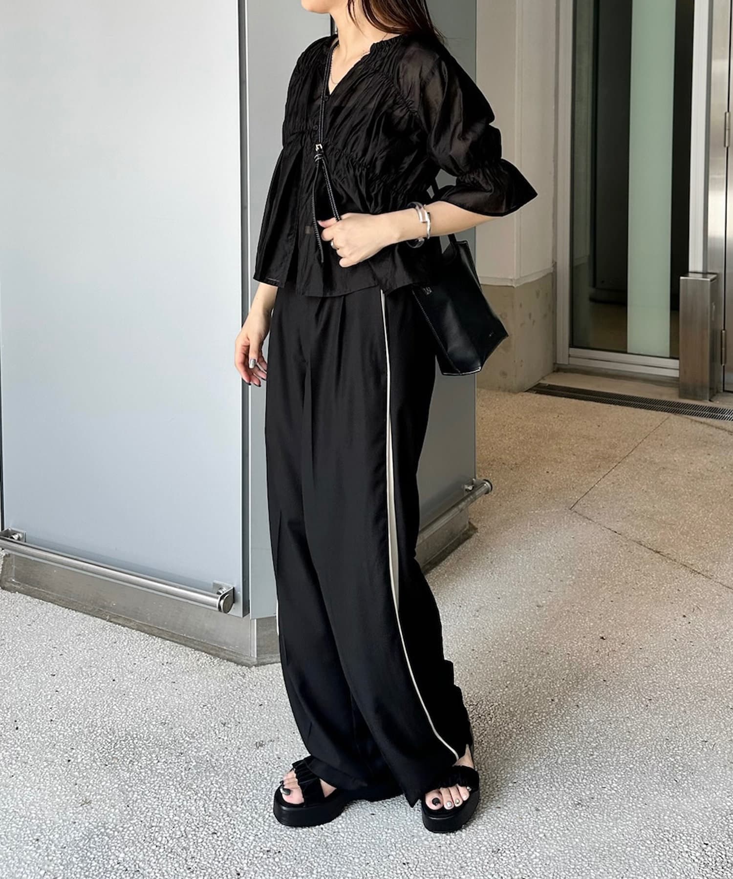 OUTLET(アウトレット) 【mystic】半袖シアーギャザーブラウス