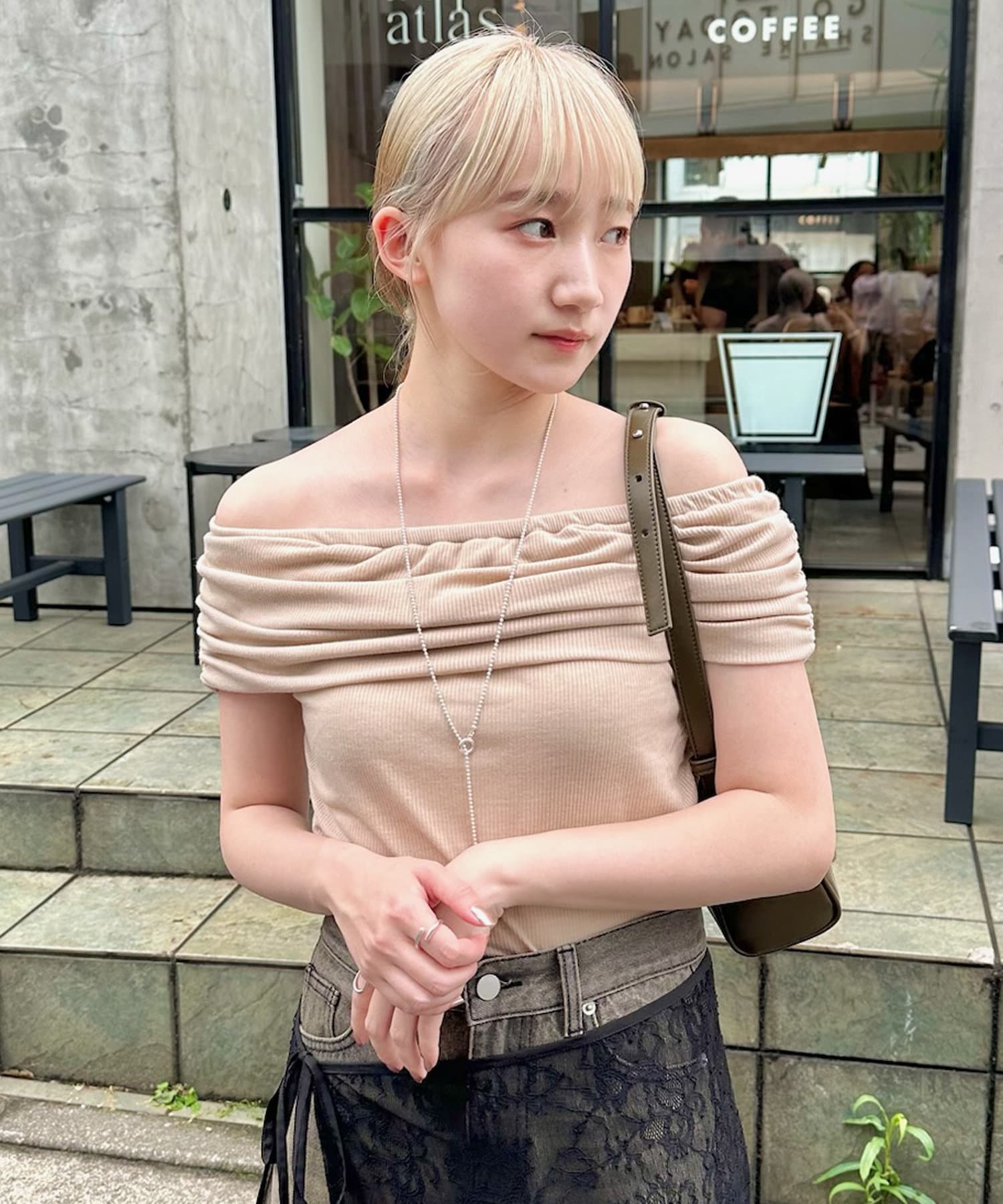 OUTLET(アウトレット) 【mystic】オフショルギャザートップス