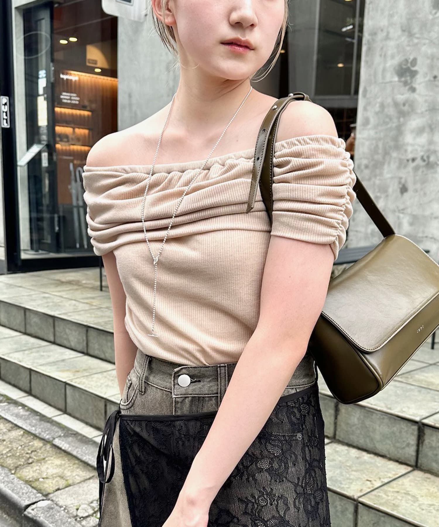 OUTLET(アウトレット) 【mystic】オフショルギャザートップス