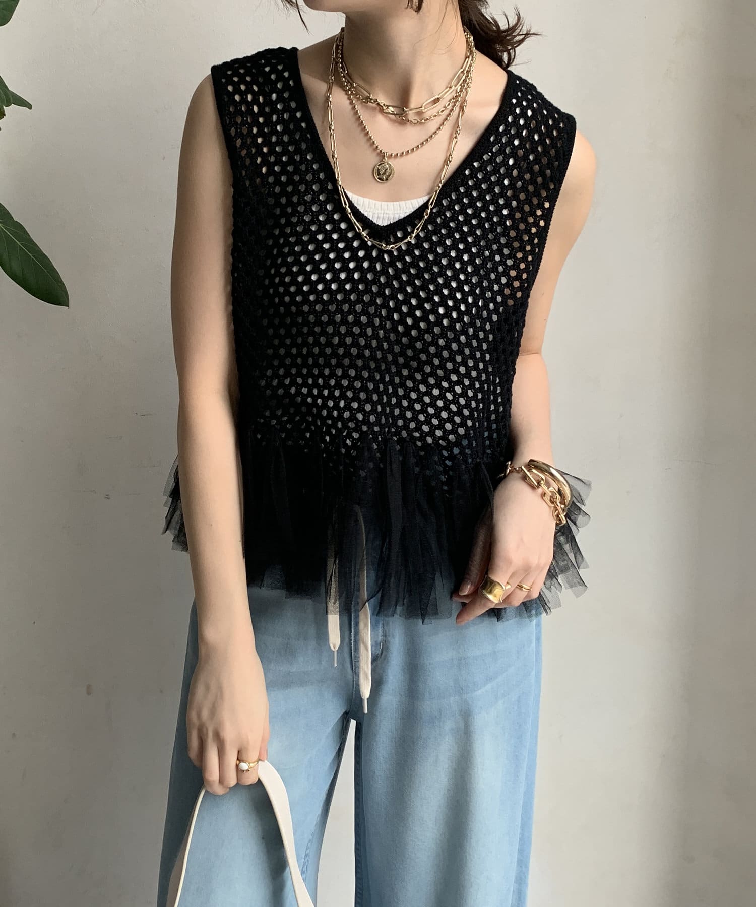 WEB限定】裾チュールメッシュニットベスト | DOUDOU(ドゥドゥ