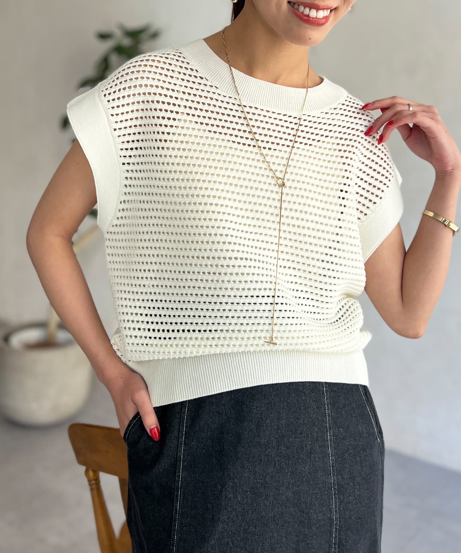 Chez toi(シェトワ) コットンメッシュニットフレンチプルオーバー