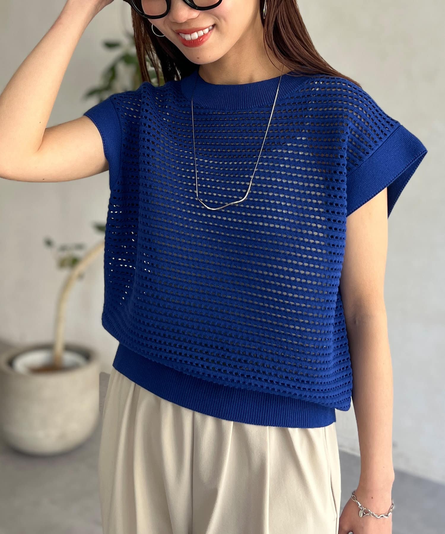Chez toi(シェトワ) コットンメッシュニットフレンチプルオーバー