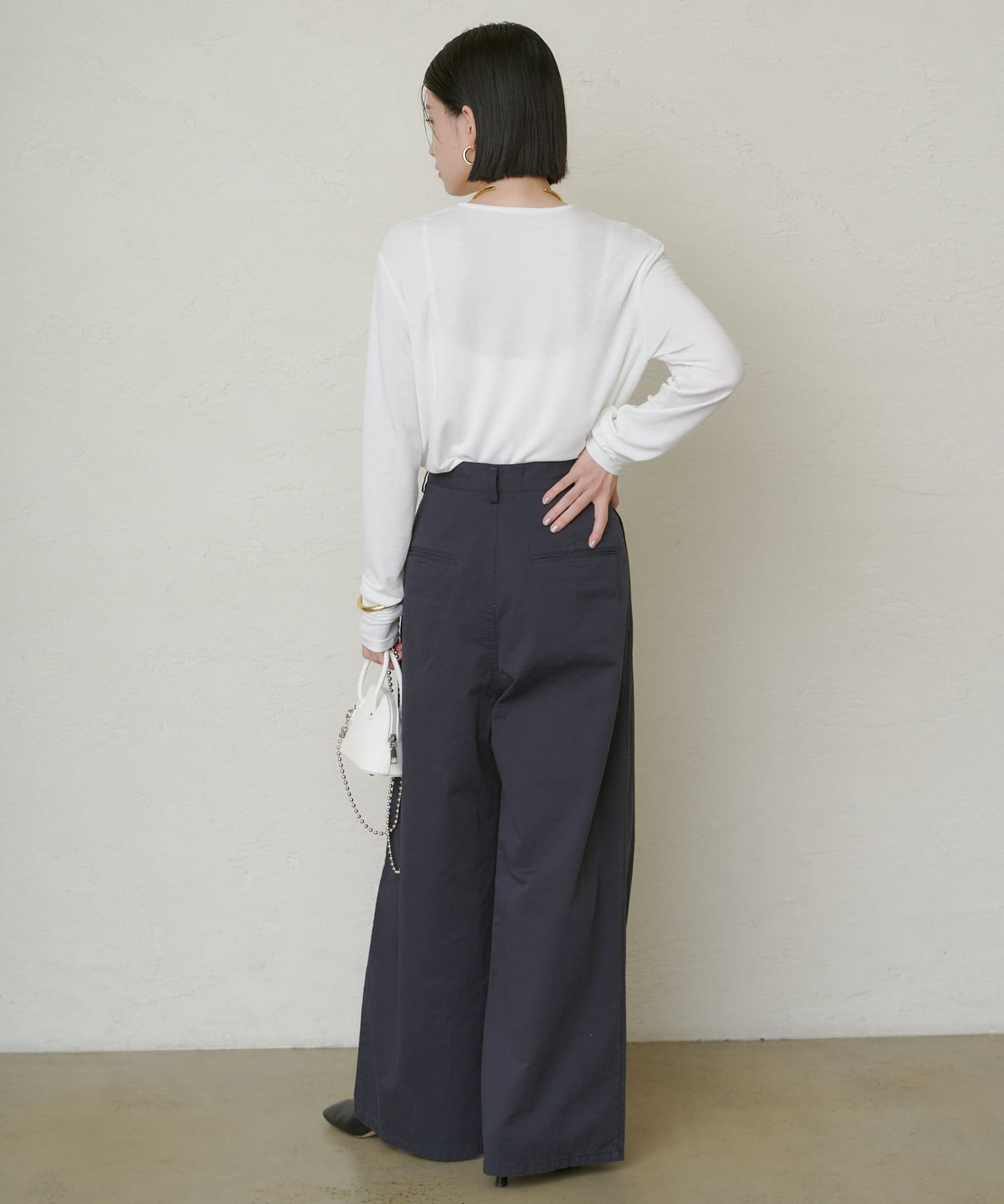 ラウンジドレス　チノワイドパンツ　ベージュ Loungedress】チノタックパンツ | OUTLET(アウトレット