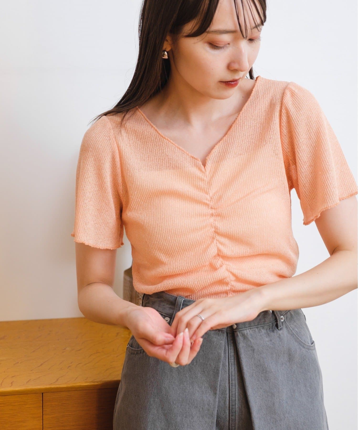 OUTLET(アウトレット) レディース 【Kastane】シャーリング半袖Tee オレンジ