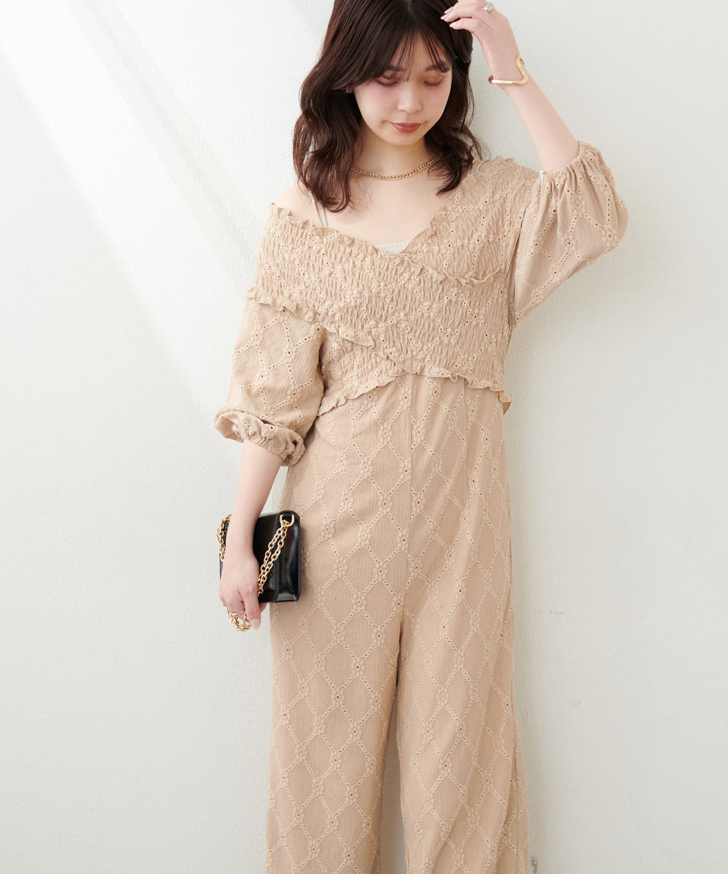 naturalcoutureカットレースフロントクロスサロペ natural couture パンツ カットレースフロントクロスサロペ