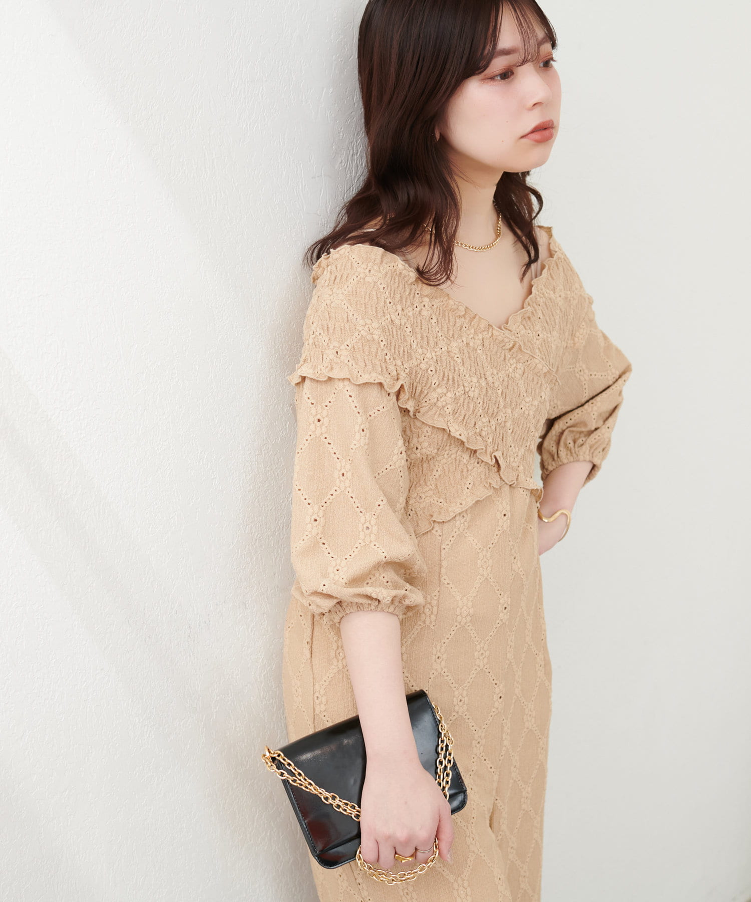 カットレースフロントクロスサロペ | natural couture