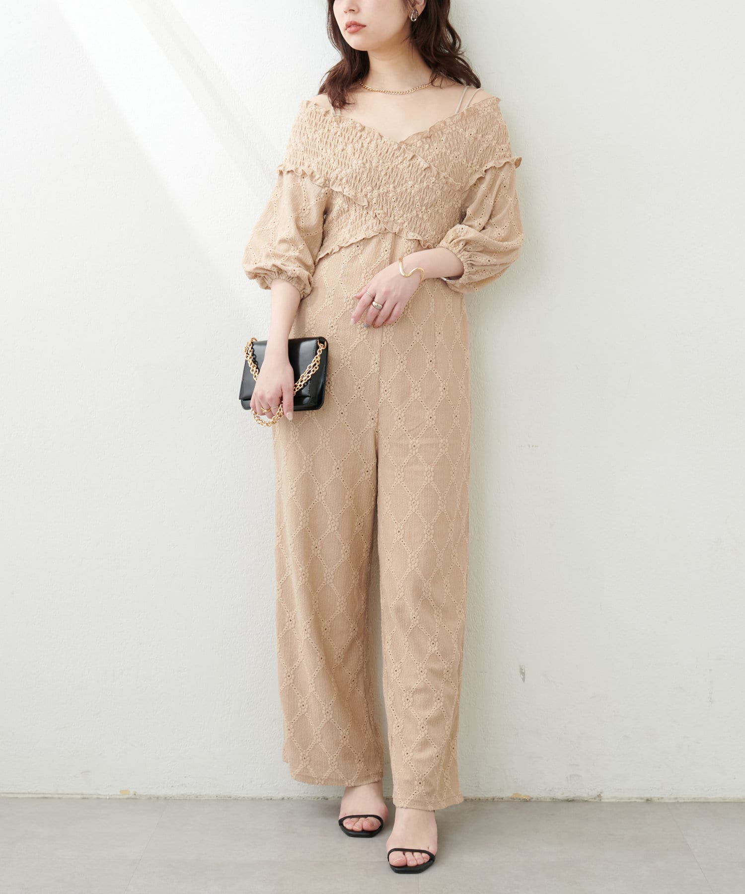 カットレースフロントクロスサロペ | natural couture