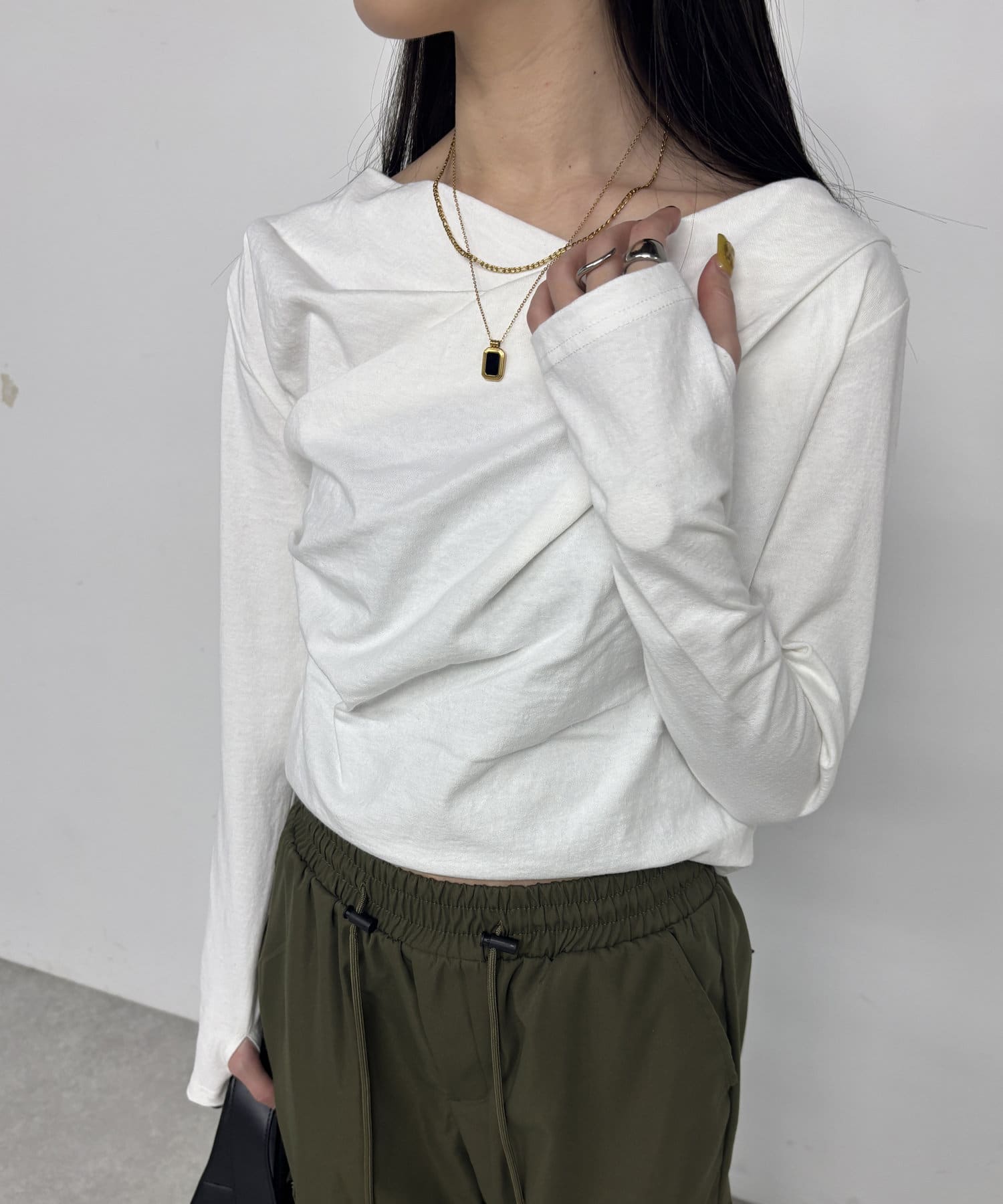-goocy-(グーシー) ドレープオフショルTシャツ