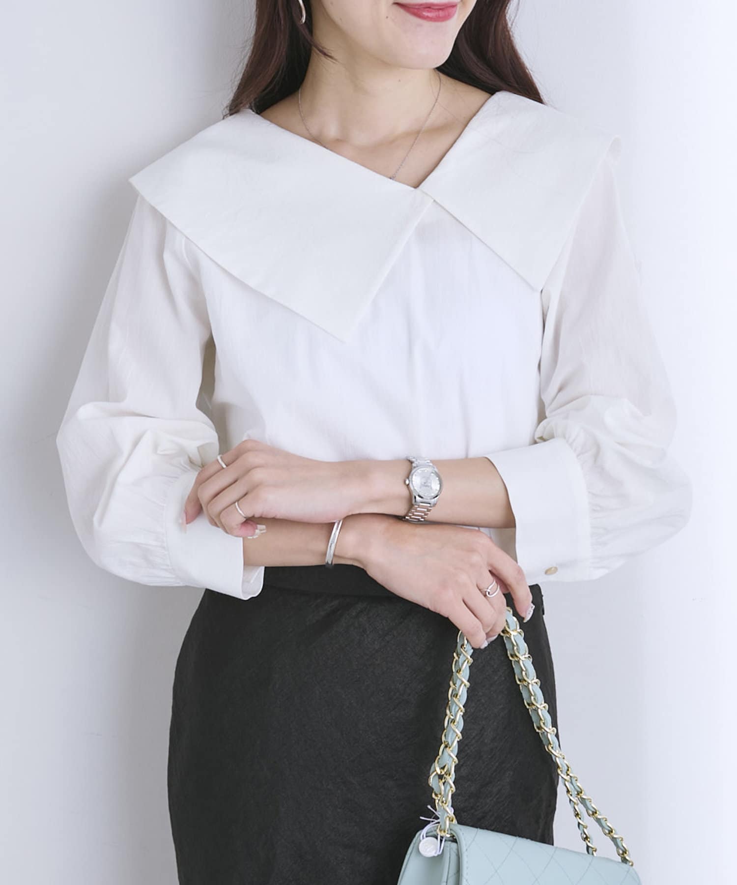 La boutique BonBon(ラブティックボンボン) 【大人っぽビックカラー】アシメビッグカラーブラウス