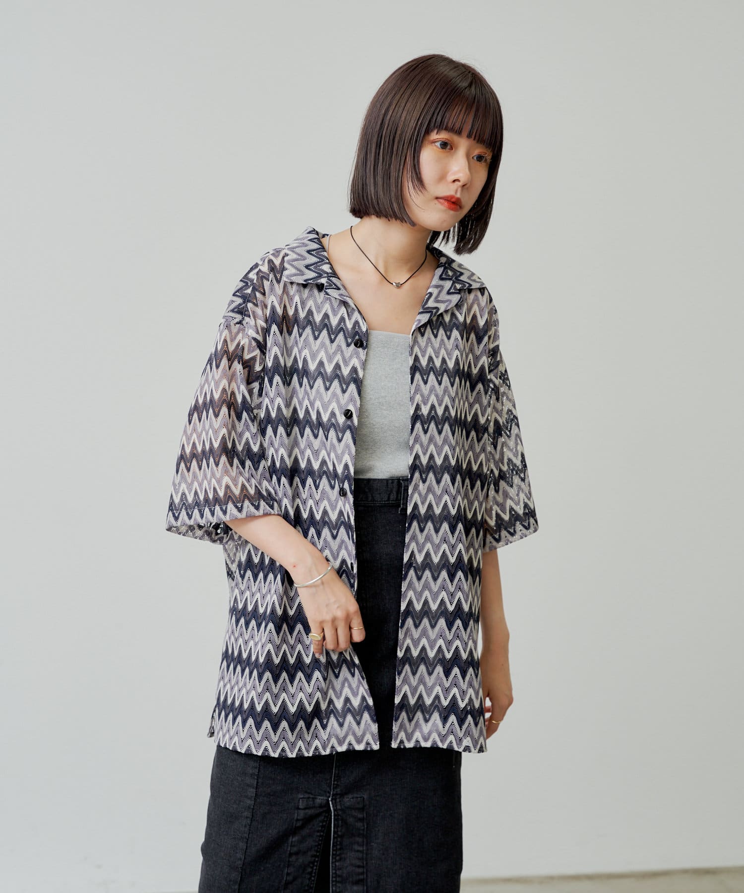OUTLET(アウトレット) レディース 【Kastane】【WHIMSIC】オープンカラーレースシャツ ネイビー