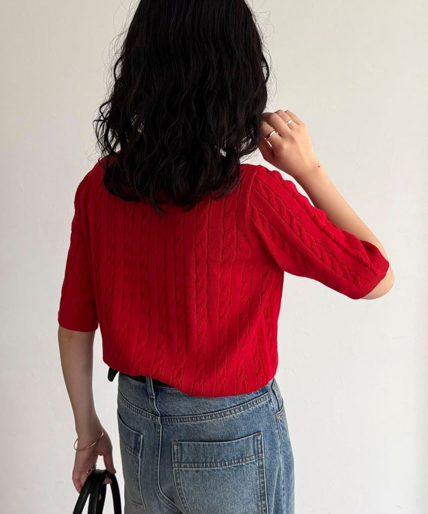 FREDY & GLOSTER(フレディ アンド グロスター) FR刺繍ケーブル柄半袖カーディガン