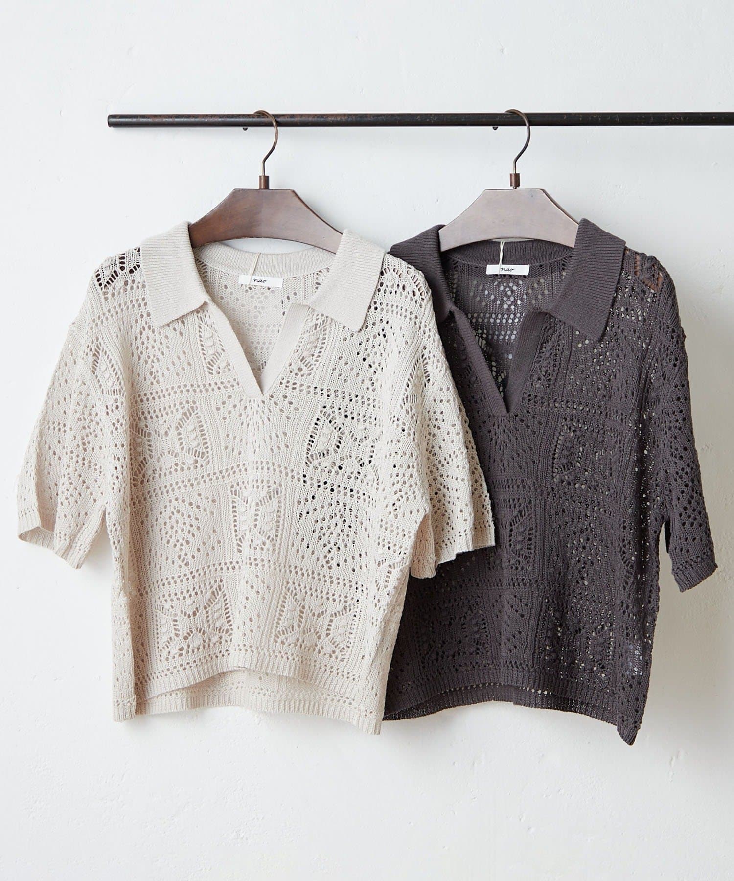 NICE CLAUP / OLIVE des OLIVE OUTLET(ナイスクラップ  / オリーブ デ オリーブ アウトレット) 【NAO】麻タッチかぎ針風スキッパー
