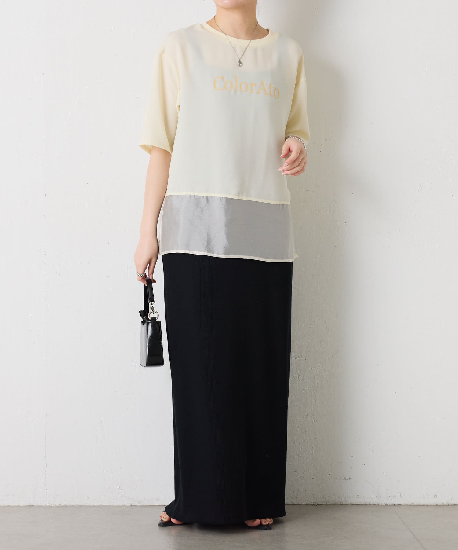 tシャツ 裾シアーロゴハーフスリーブTシャツ レディース きれいめTシャツ】裾シアーロゴハーフスリーブTシャツ | COLLAGE