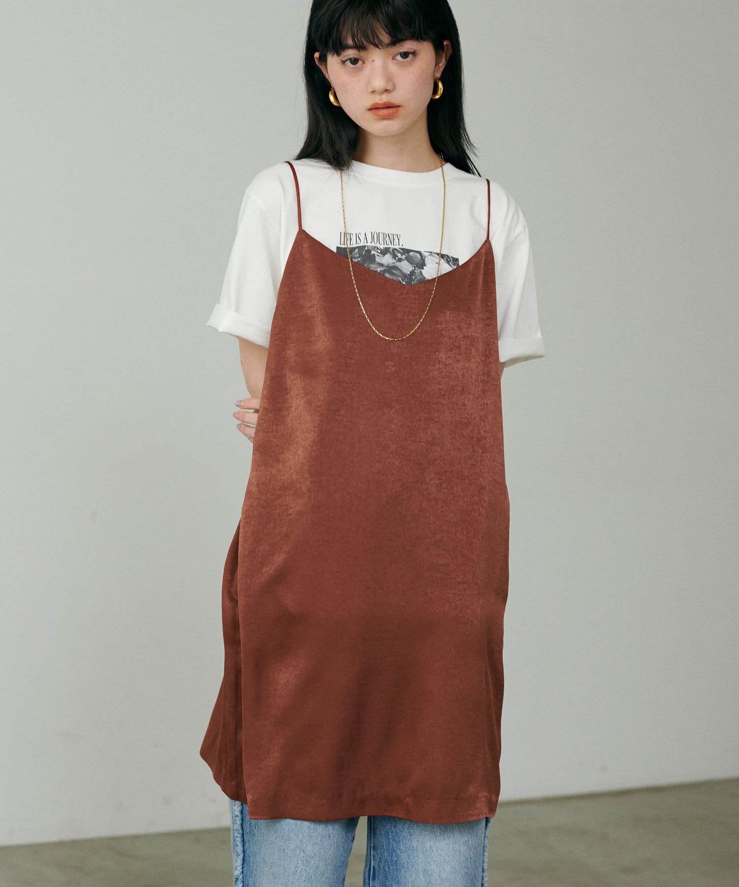 LARUTA(ラルータ) マットバックサテンチュニックワンピース
