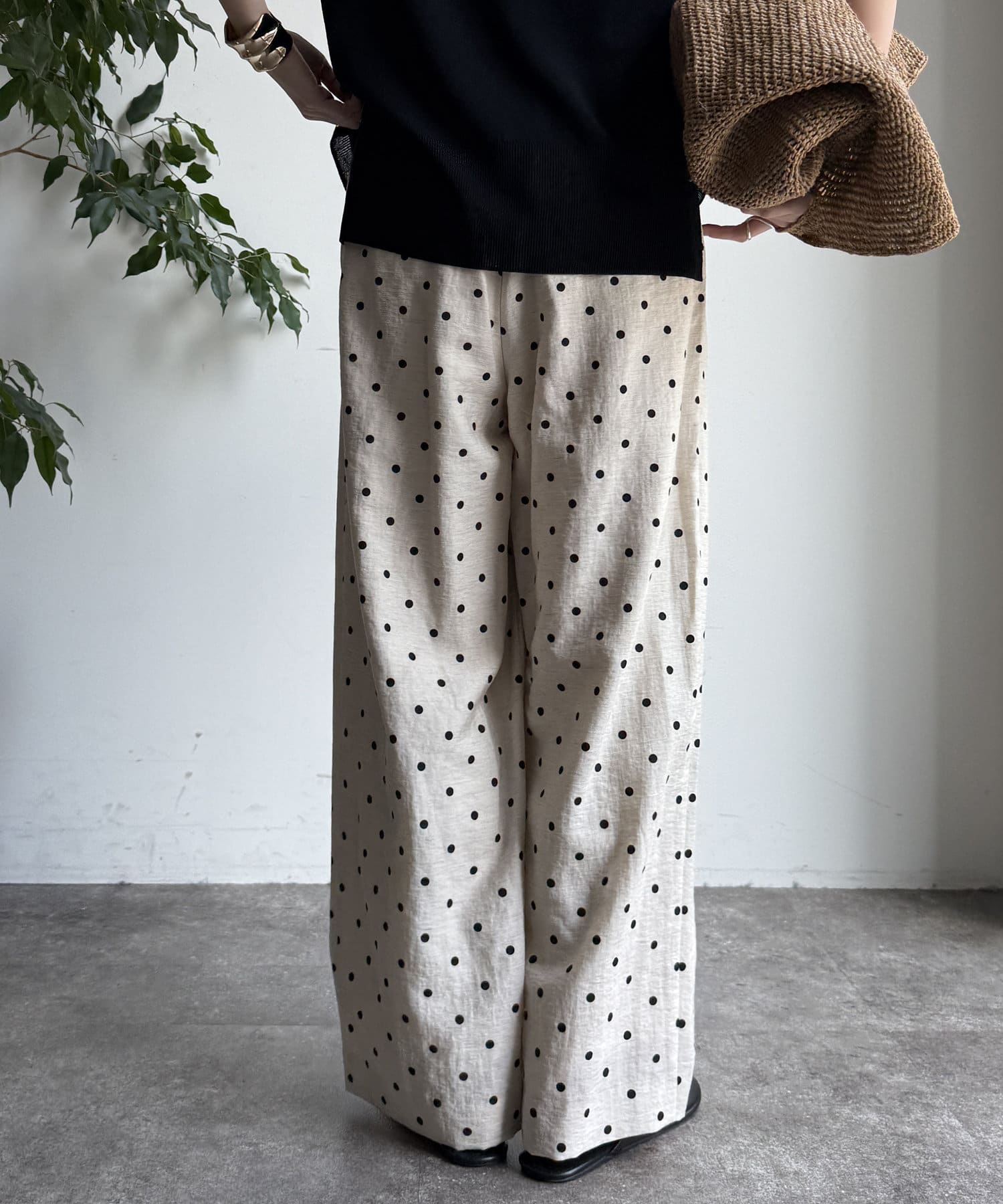 DOUDOU(ドゥドゥ) レーヨン麻ドットパンツ