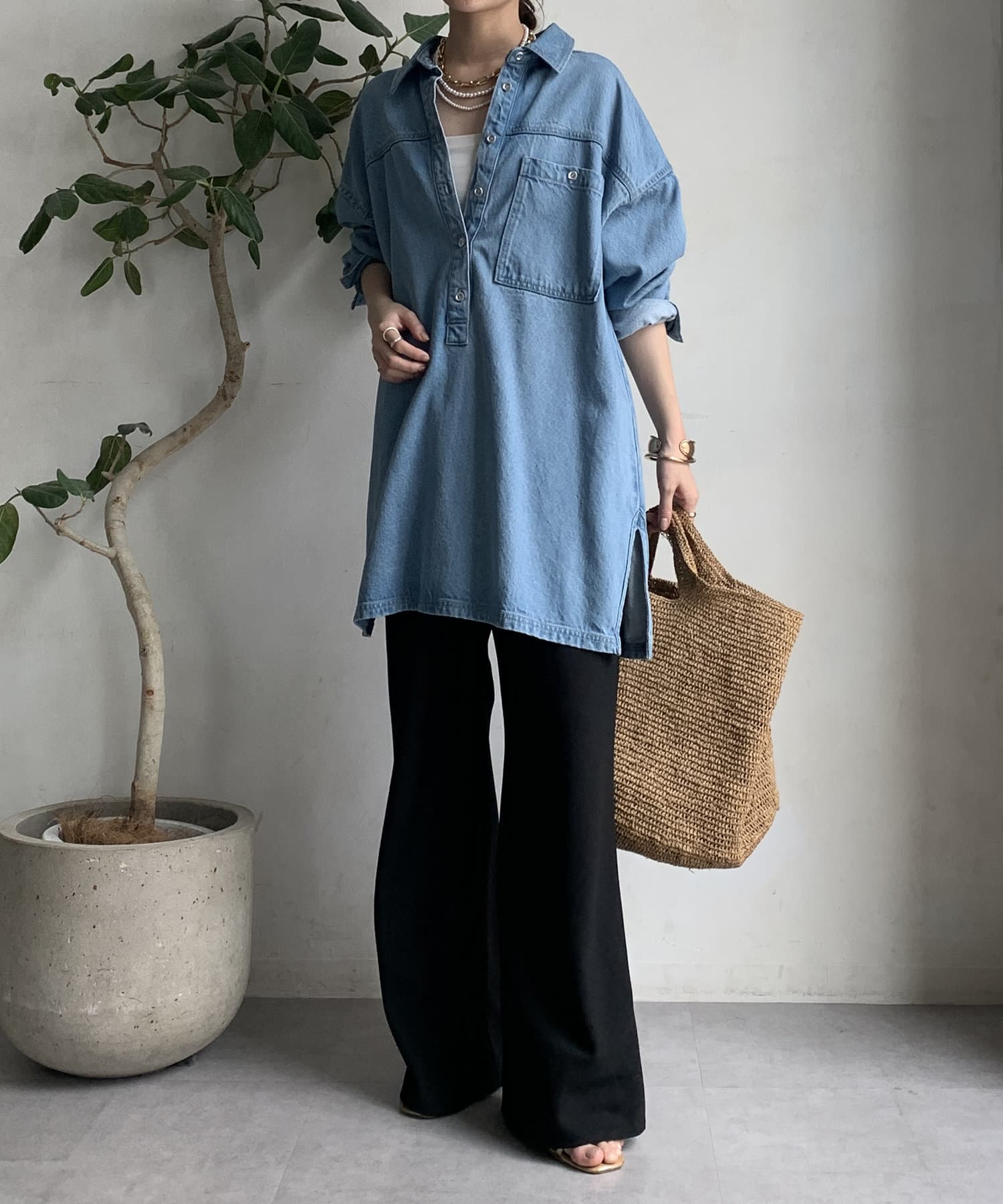 デニムオーバーチュニックシャツ | DOUDOU(ドゥドゥ)レディース