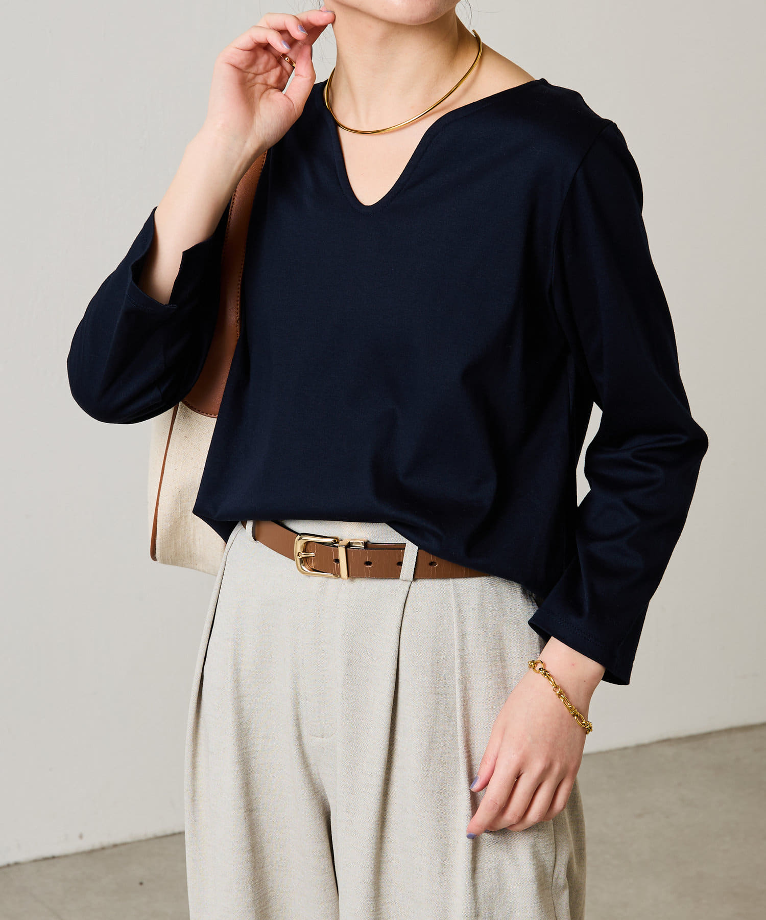 COLLAGE GALLARDAGALANTE(コラージュ ガリャルダガランテ) レディース 【ロングシーズン使える】スムース7分袖カットソー ネイビー