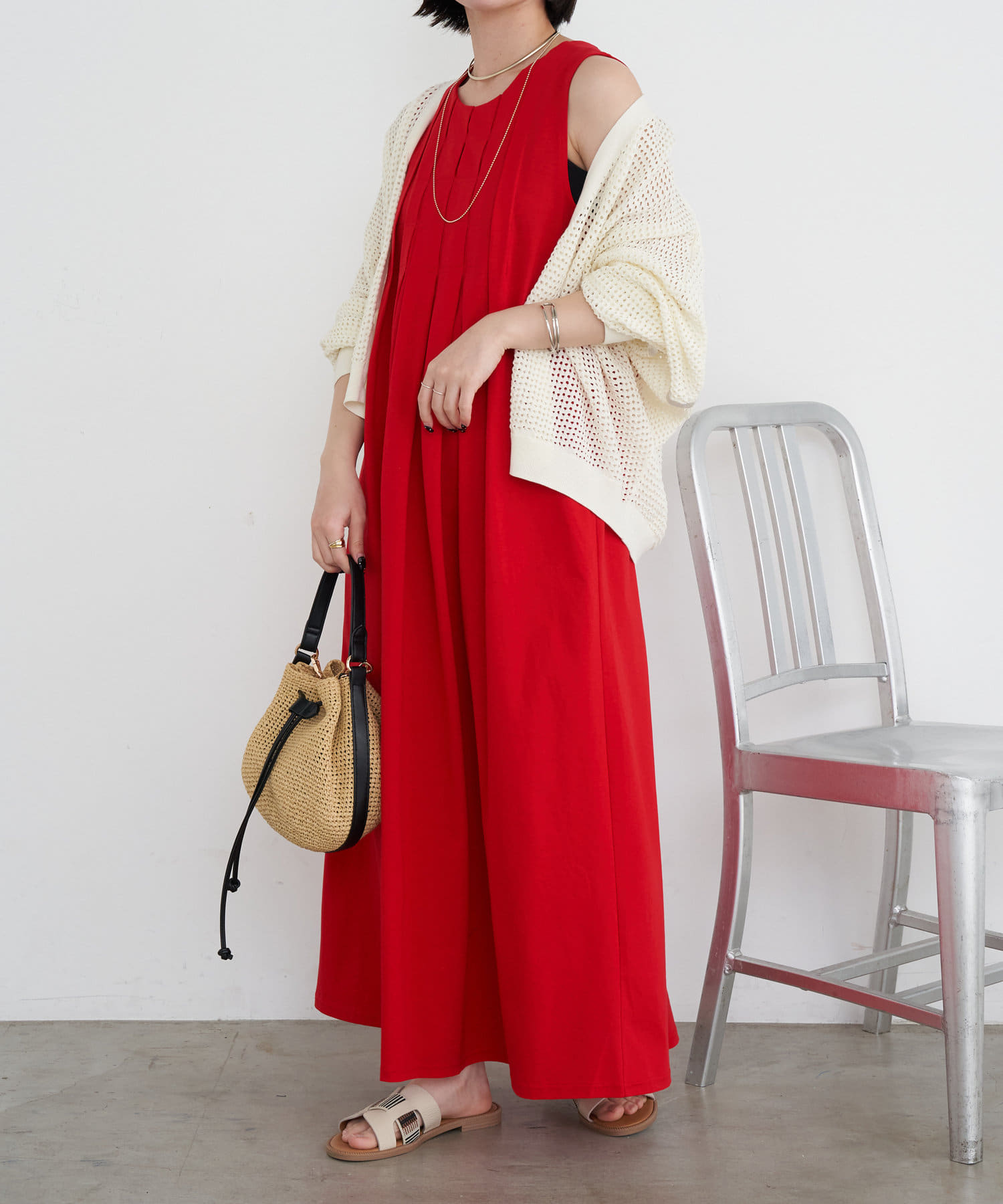 ワンピース NatsuTomo ◇リネンボートネックロングワンピース（0775140500
