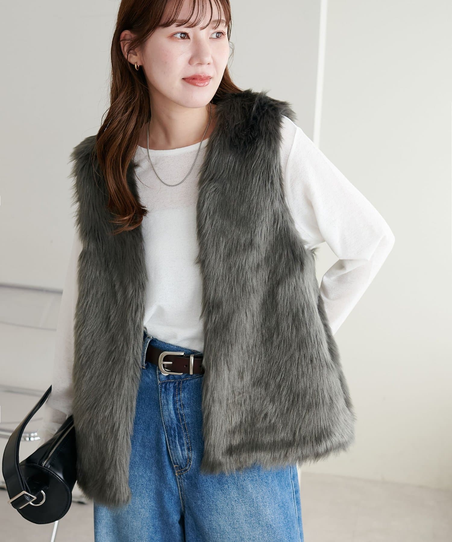 ファーロングベスト　ディスコート WEB限定】フェイクファーロングベスト（ベスト）｜DISCOAT（ディス