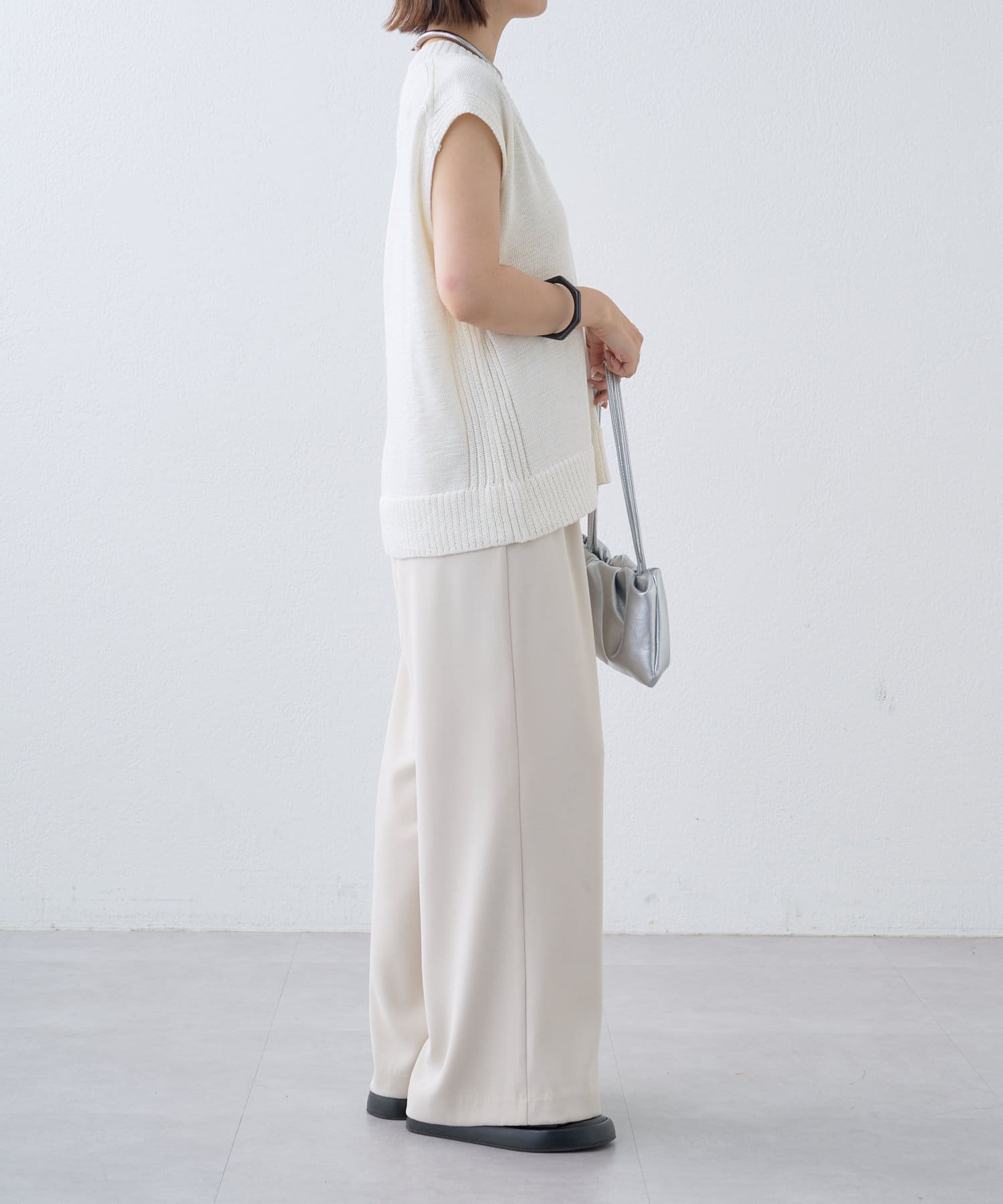 OUTLET(アウトレット) 【Omekashi】テープヤーンロングニットベスト