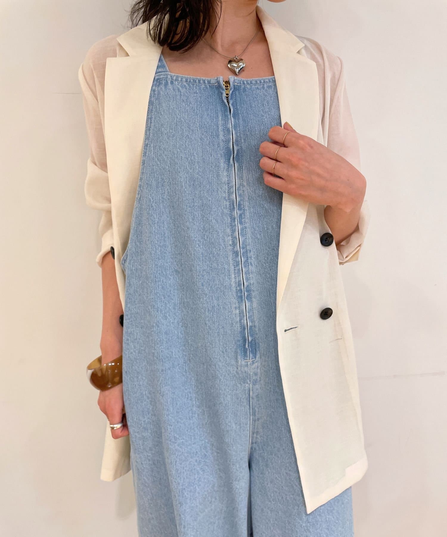 OUTLET(アウトレット) 【Omekashi】カーブジップデニムサロペット