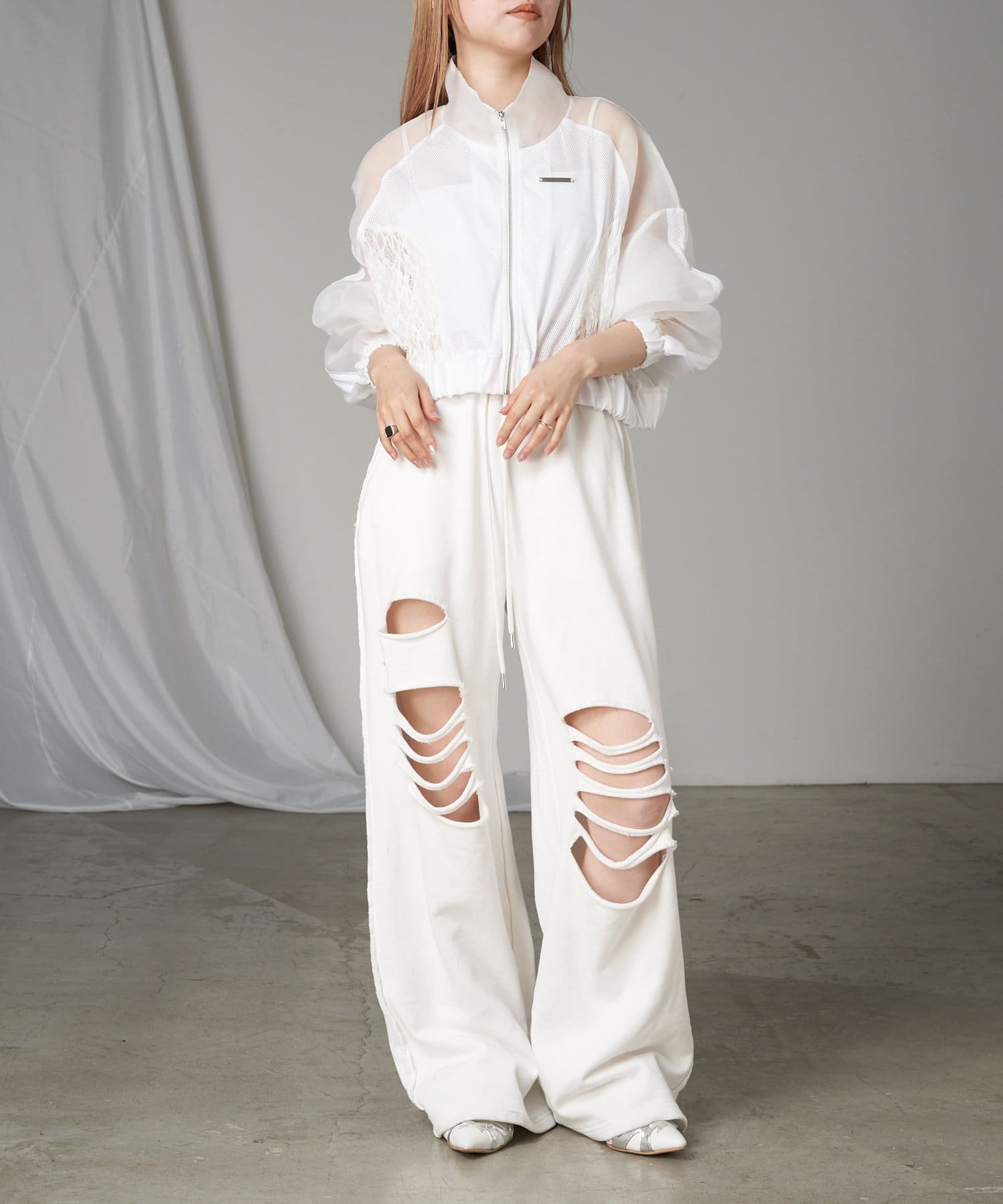 アイボリー　メッシュボンディングコクーンブルゾン コクーンポンチプルオーバー/AMERICAN HOLIC（アメリカンホリック）の