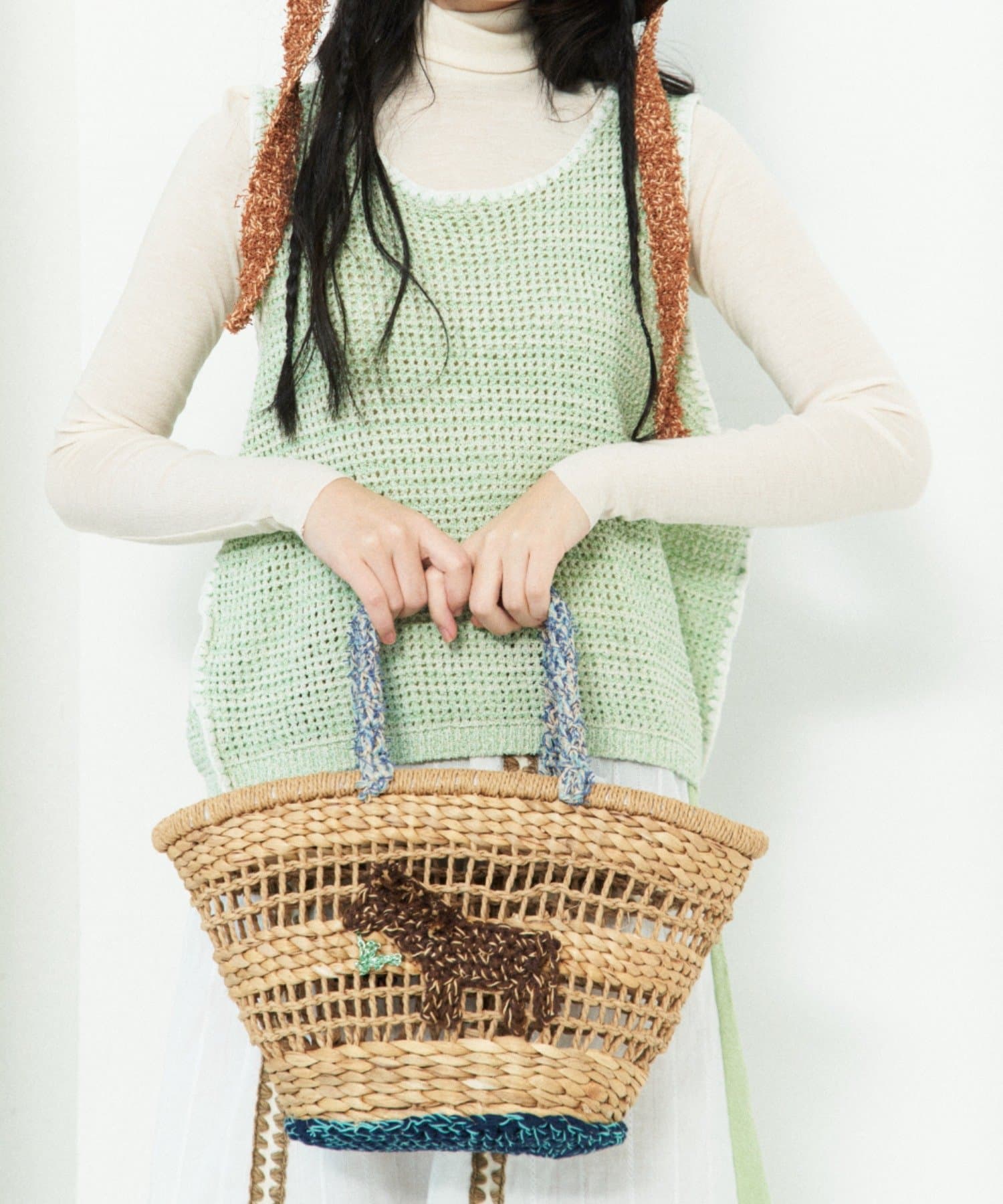 ear PAPILLONNER(イア パピヨネ) 【MISU A BARBE(ミスアバルブ）】HORSE STRAW BAG/馬柄かごバッグ