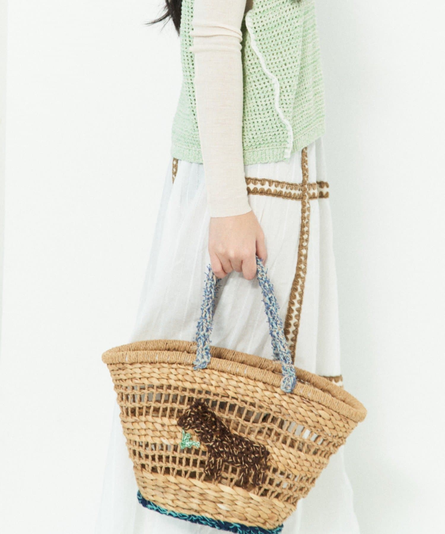 ear PAPILLONNER(イア パピヨネ) 【MISU A BARBE(ミスアバルブ）】HORSE STRAW BAG/馬柄かごバッグ