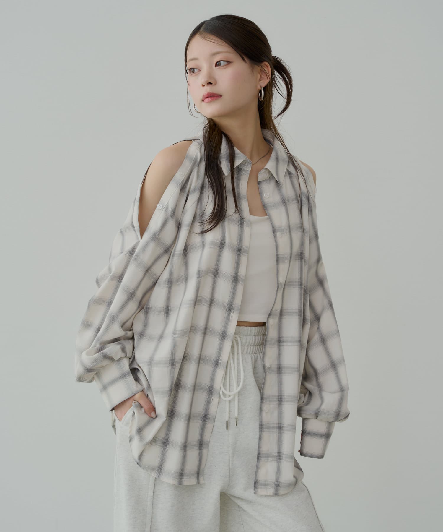肩ボタン2wayルーズチェックシャツ | Chico(チコ)レディース