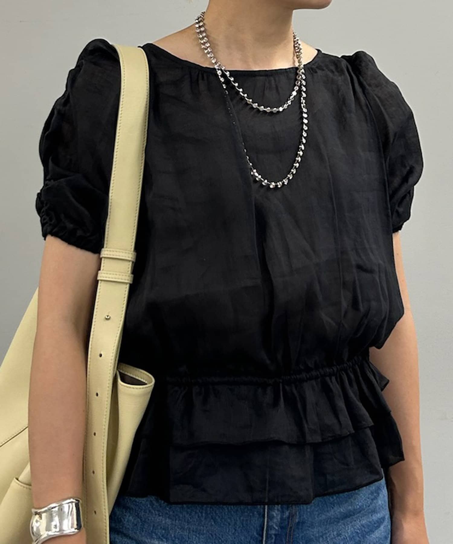 OUTLET(アウトレット) 【SHENERY】シアーリネンギャザーブラウス