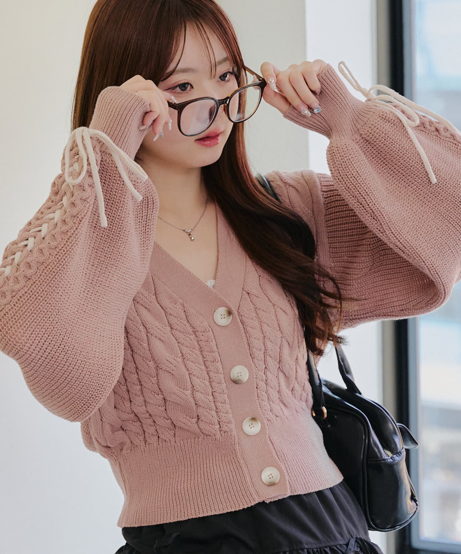 Remind me and forever(リマインドミーアンドフォーエバー) 袖リボンMIX糸カーデ