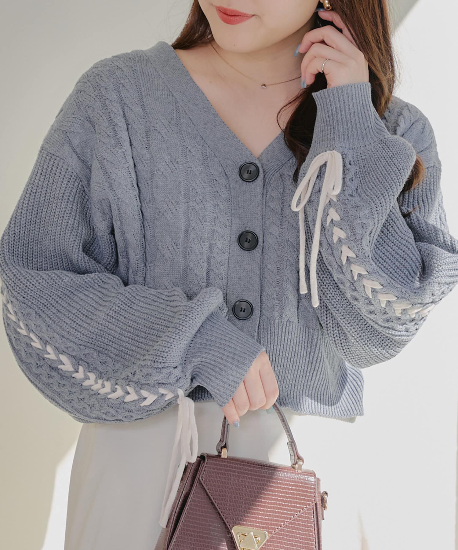 Remind me and forever(リマインドミーアンドフォーエバー) 袖リボンMIX糸カーデ