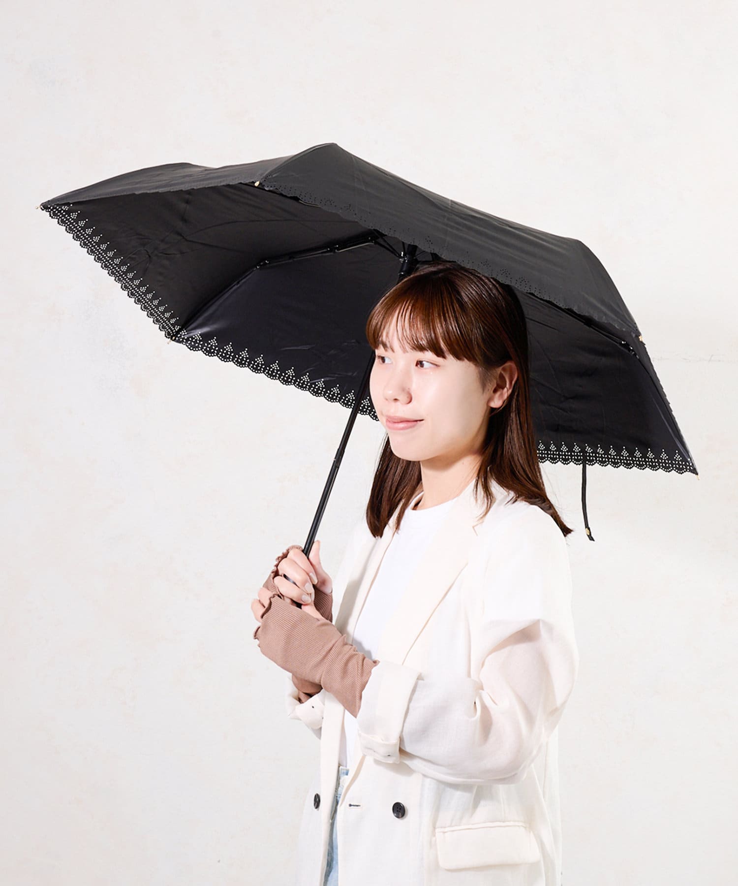 3COINS(スリーコインズ) 晴雨兼用折傘フチヒートカット
